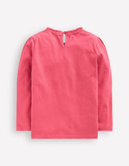 Frill Neck Appliqué T-shirt-Rose Pink Dinosaurs / Boden Outlet