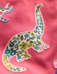 Frill Neck Appliqué T-shirt-Rose Pink Dinosaurs / Boden Outlet