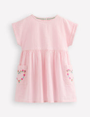 Short-sleeved woven tunic-Ticking Pink Embroidery / Boden Discount
