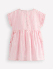 Short-sleeved woven tunic-Ticking Pink Embroidery / Boden Discount