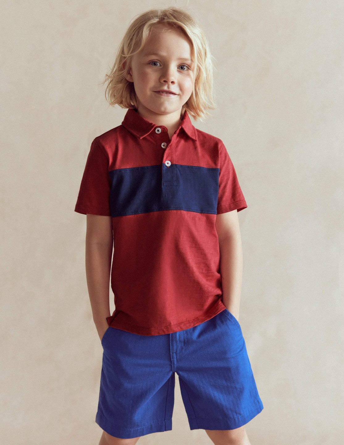 Slub Polo Shirt-Jam Red / College Navy / Boden On sale