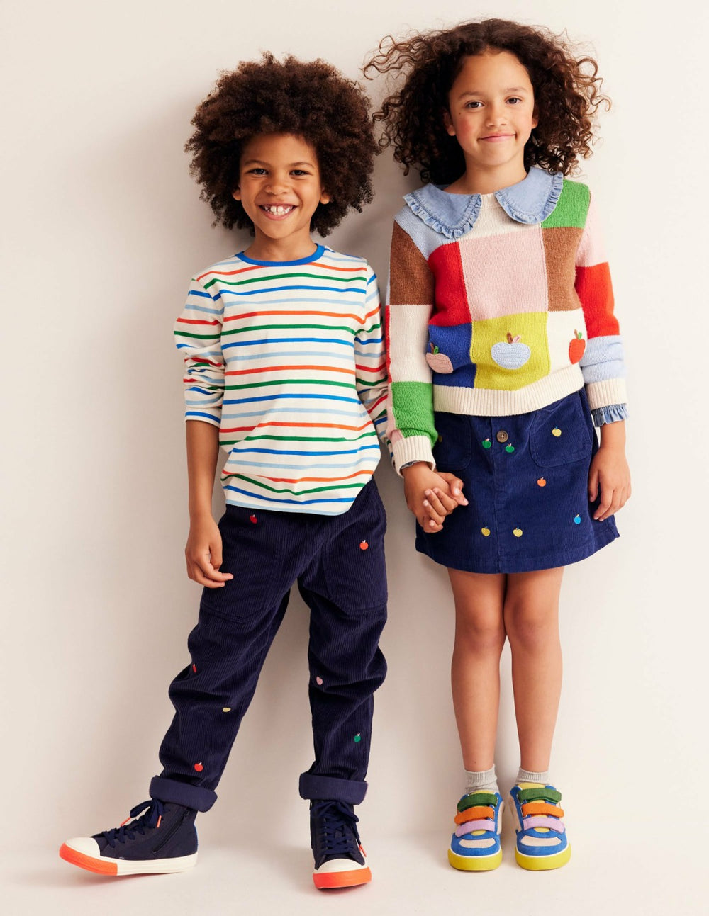 Embroidered Pull-On Pants-College Navy Apples / Boden Sale