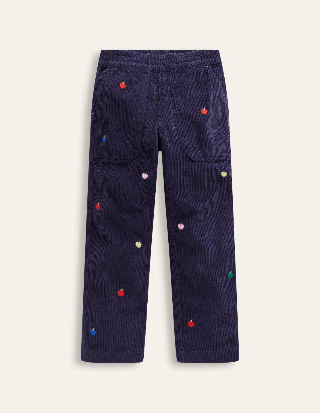 Embroidered Pull-On Pants-College Navy Apples / Boden Sale