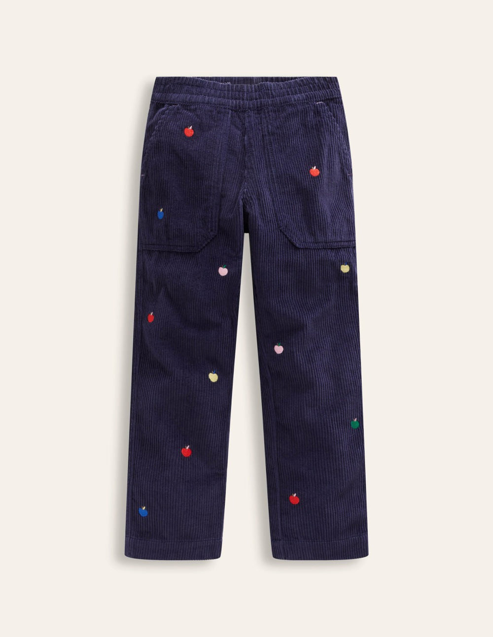 Embroidered Pull-On Pants-College Navy Apples / Boden Sale