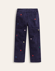 Embroidered Pull-On Pants-College Navy Apples / Boden Sale