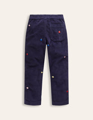 Embroidered Pull-On Pants-College Navy Apples / Boden Sale