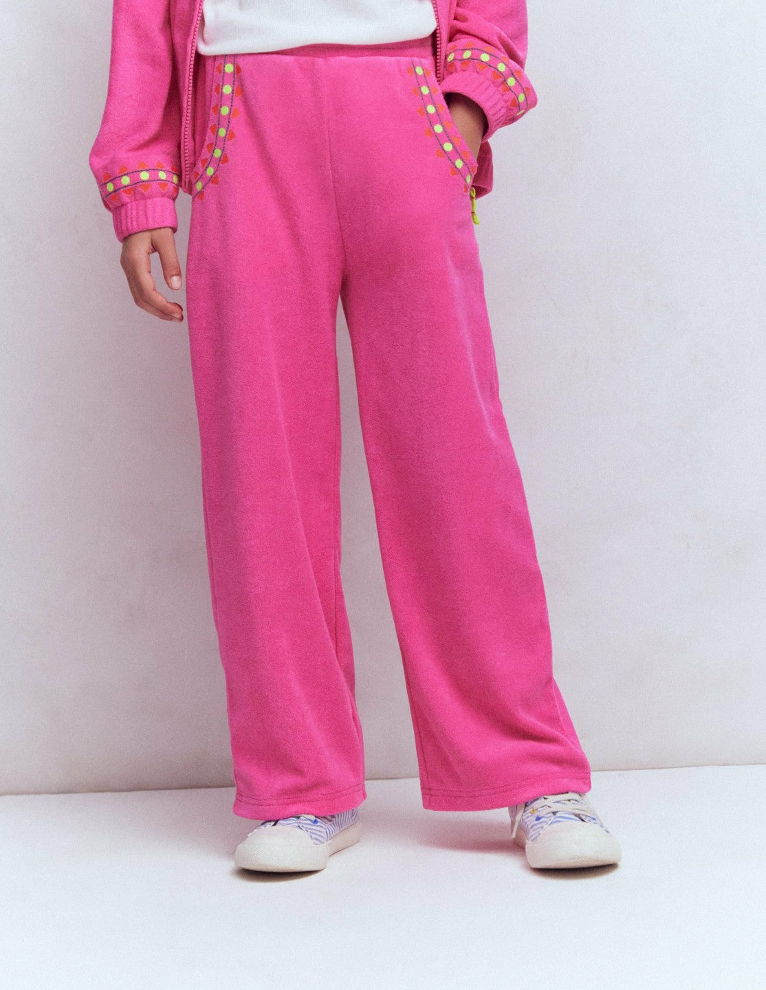 Straight Towelling Pants-Pink Embroidered / Boden Discount