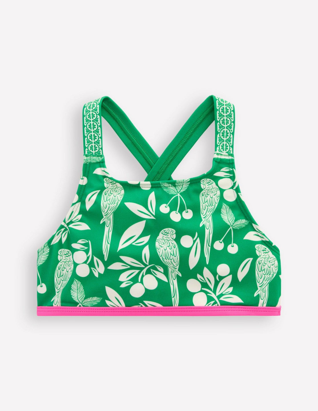 Cross-back Bikini Top-Rich Emerald Parrot Palm / Boden Online
