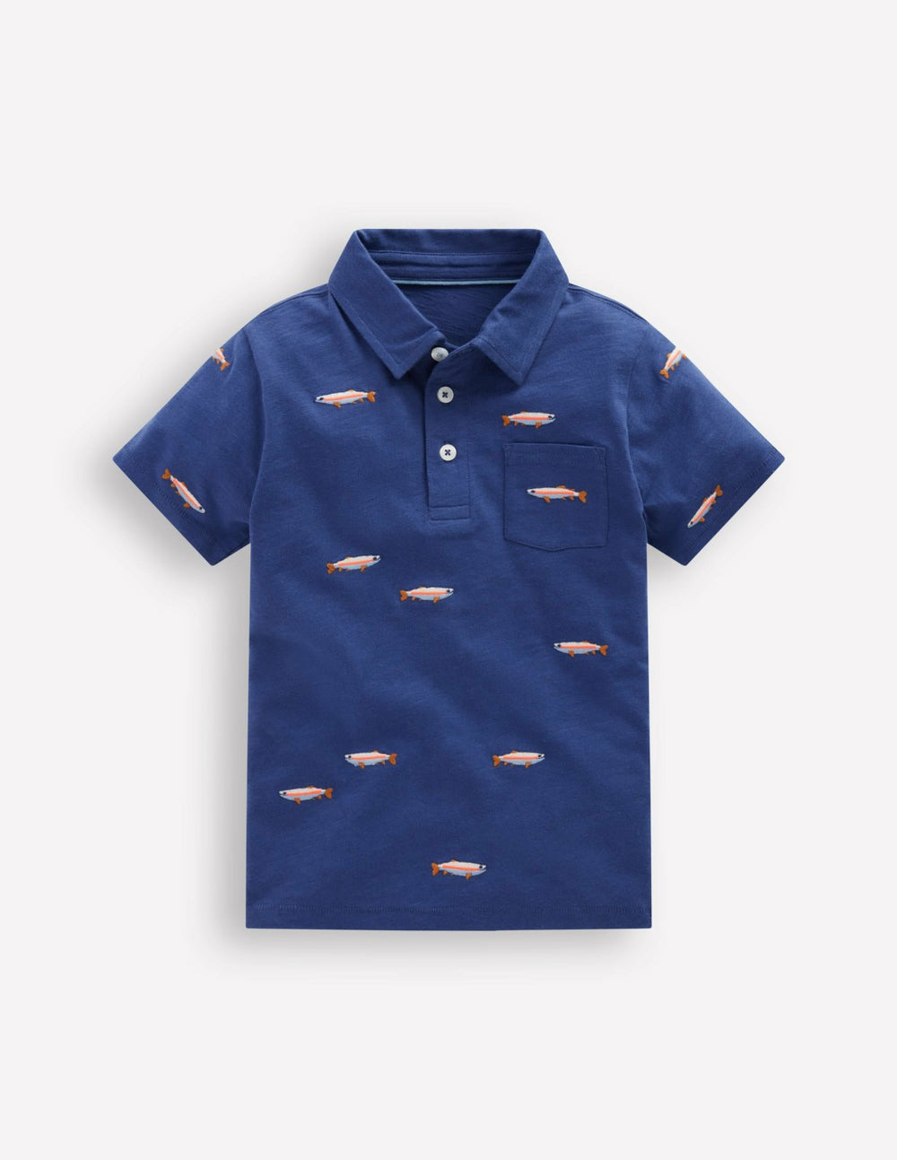 Embroidered Slub Polo Shirt-Blue Fishing / Boden Online