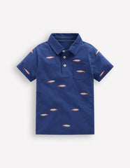 Embroidered Slub Polo Shirt-Blue Fishing / Boden Online