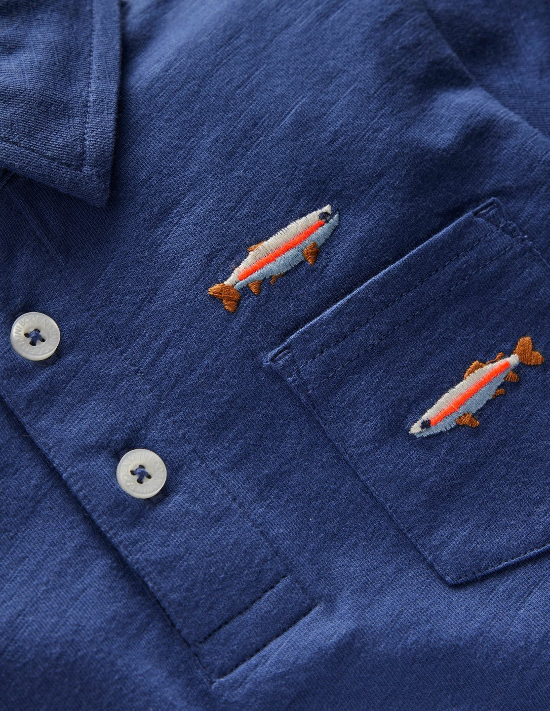 Embroidered Slub Polo Shirt-Blue Fishing / Boden Online