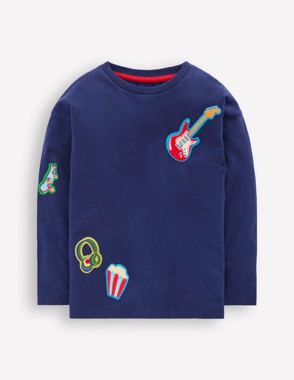 Long Sleeve Badge T-shirt-College Navy Activities / Boden Outlet