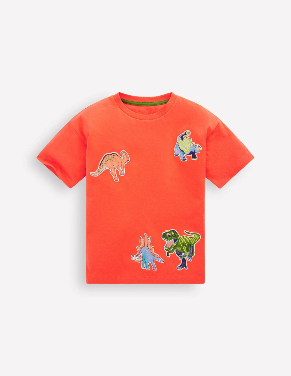 Short Sleeve Badge T-shirt-Coral Orange Dinos / Boden On sale