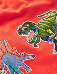 Short Sleeve Badge T-shirt-Coral Orange Dinos / Boden On sale