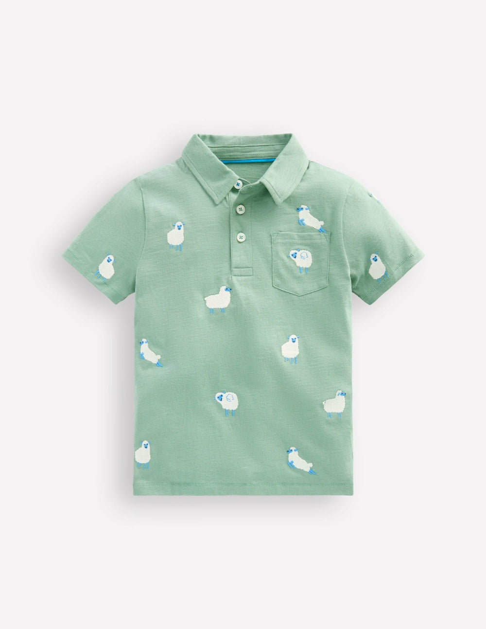 Embroidered Slub Polo Shirt-Green Sheep / Boden