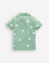 Embroidered Slub Polo Shirt-Green Sheep / Boden