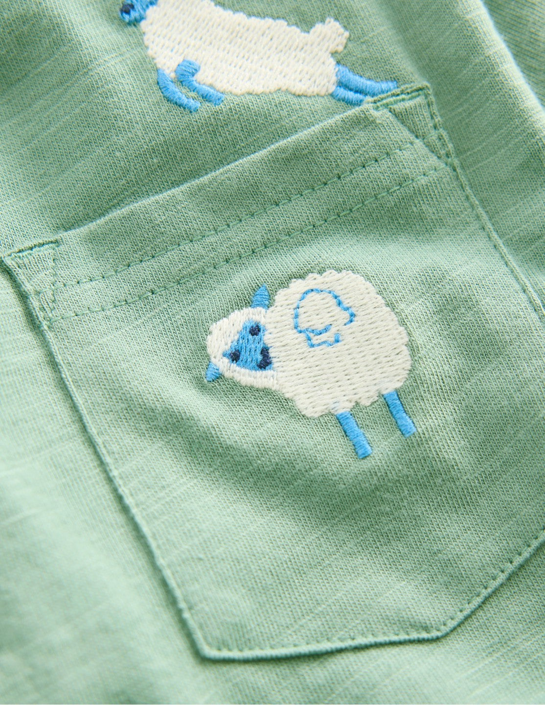 Embroidered Slub Polo Shirt-Green Sheep / Boden
