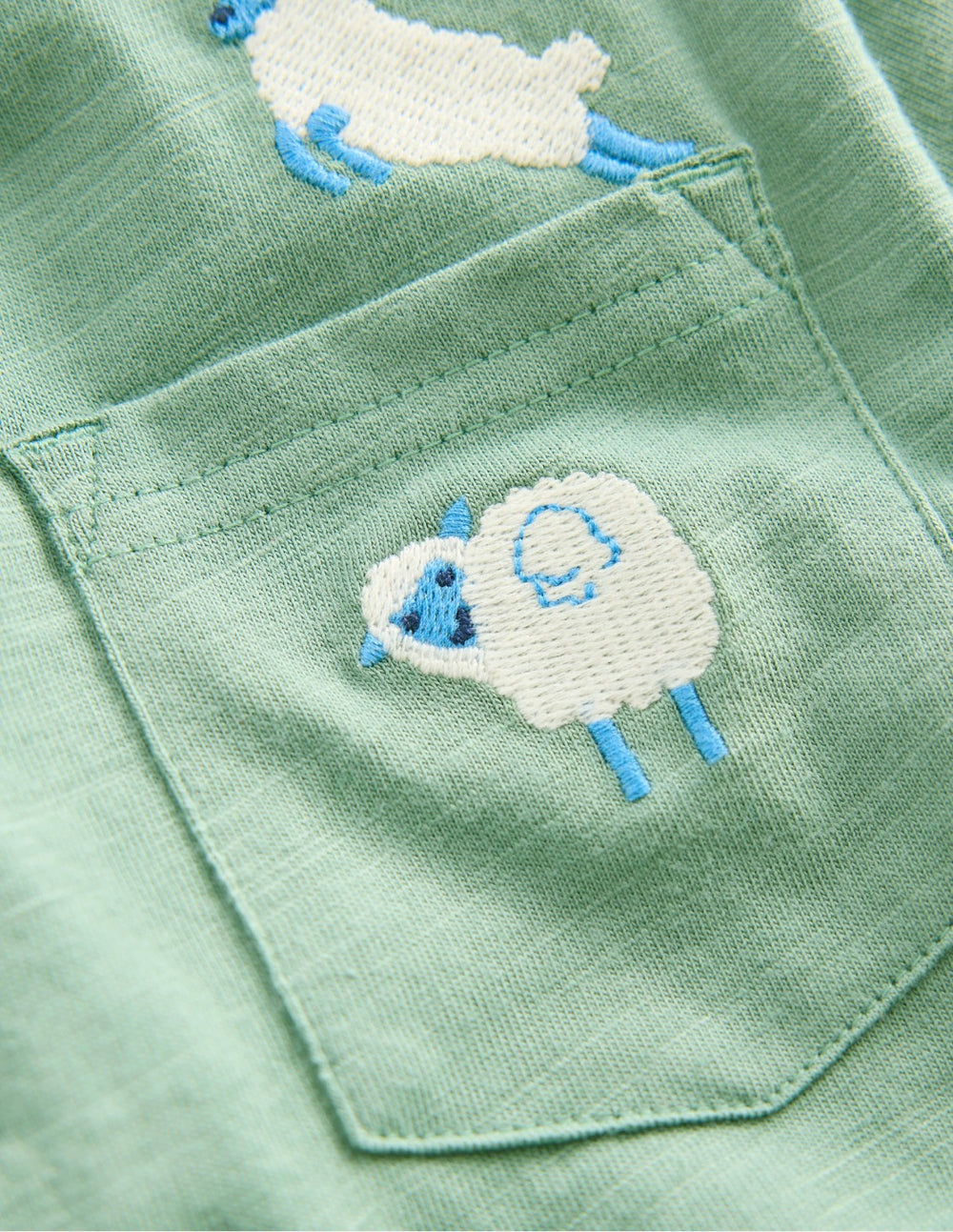Embroidered Slub Polo Shirt-Green Sheep / Boden