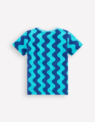 Short Sleeve Towelling T-shirt-Blue Waves / Boden Sale