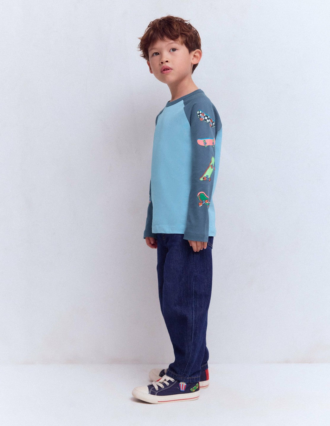 Printed Sleeve Raglan T-shirt-Blue Weekend Skateboards / Boden Online