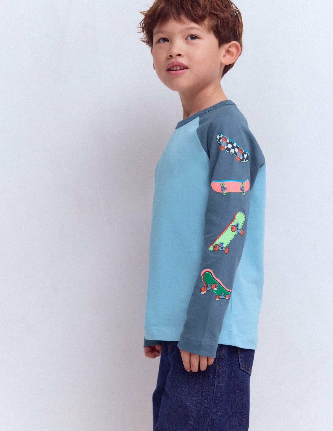 Printed Sleeve Raglan T-shirt-Blue Weekend Skateboards / Boden Online