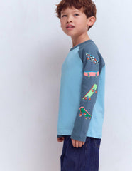 Printed Sleeve Raglan T-shirt-Blue Weekend Skateboards / Boden Online
