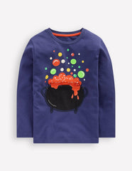 Zip Detail Appliqué T-shirt-Starboard Blue Caldron / Boden