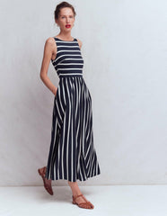 Saoirse Smocked Jersey Dress-Navy, Ivory Stripe / Boden