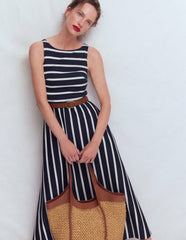 Saoirse Smocked Jersey Dress-Navy, Ivory Stripe / Boden