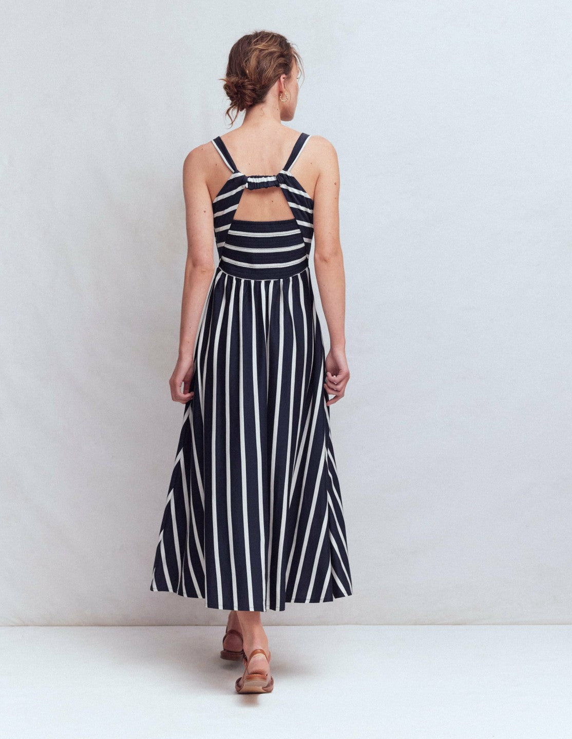 Saoirse Smocked Jersey Dress-Navy, Ivory Stripe / Boden