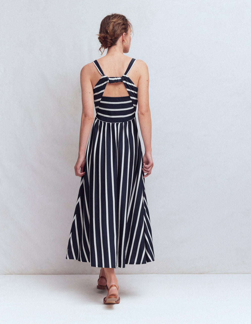 Saoirse Smocked Jersey Dress-Navy, Ivory Stripe / Boden
