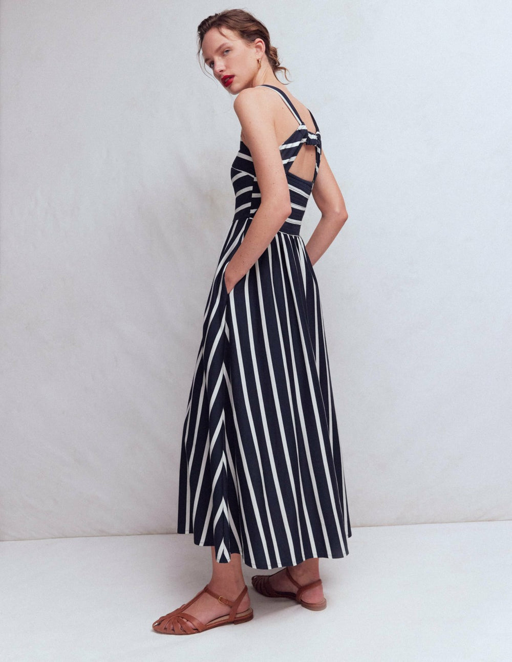 Saoirse Smocked Jersey Dress-Navy, Ivory Stripe / Boden