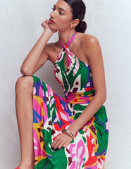 Sydney Twist Neck Jersey Dress-Multi, Leafy Cascade / Boden Sale