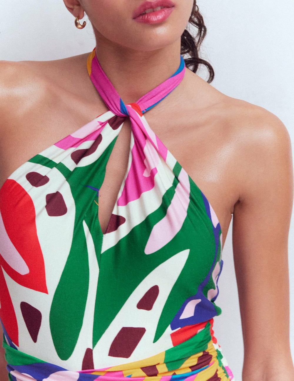 Sydney Twist Neck Jersey Dress-Multi, Leafy Cascade / Boden Sale