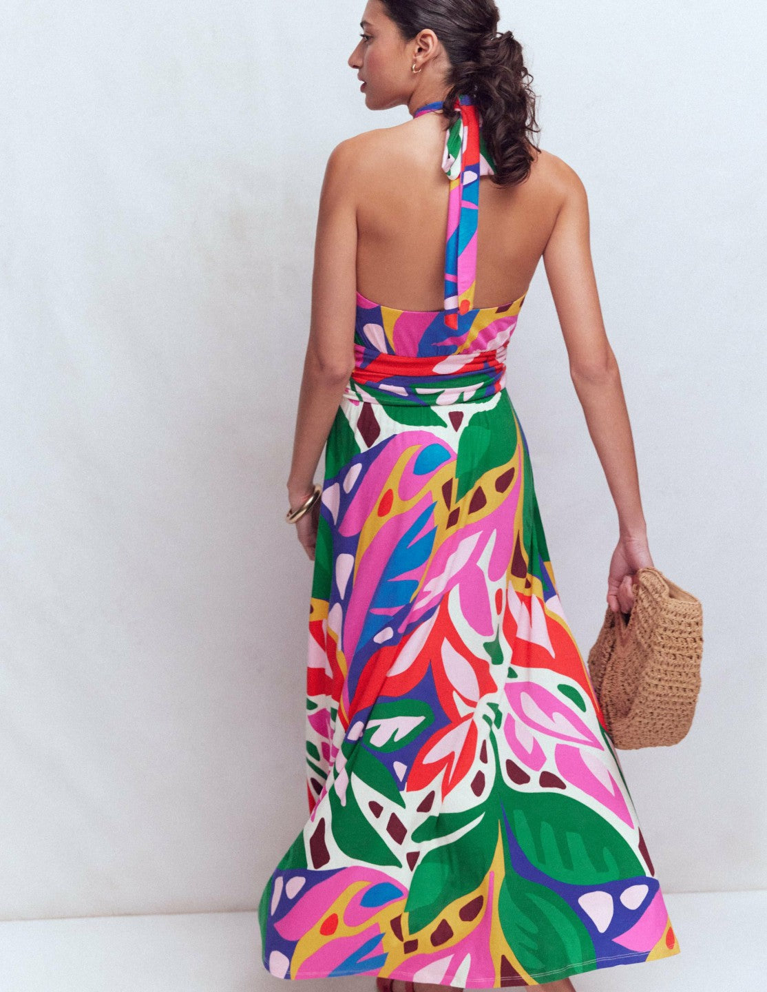 Sydney Twist Neck Jersey Dress-Multi, Leafy Cascade / Boden Sale
