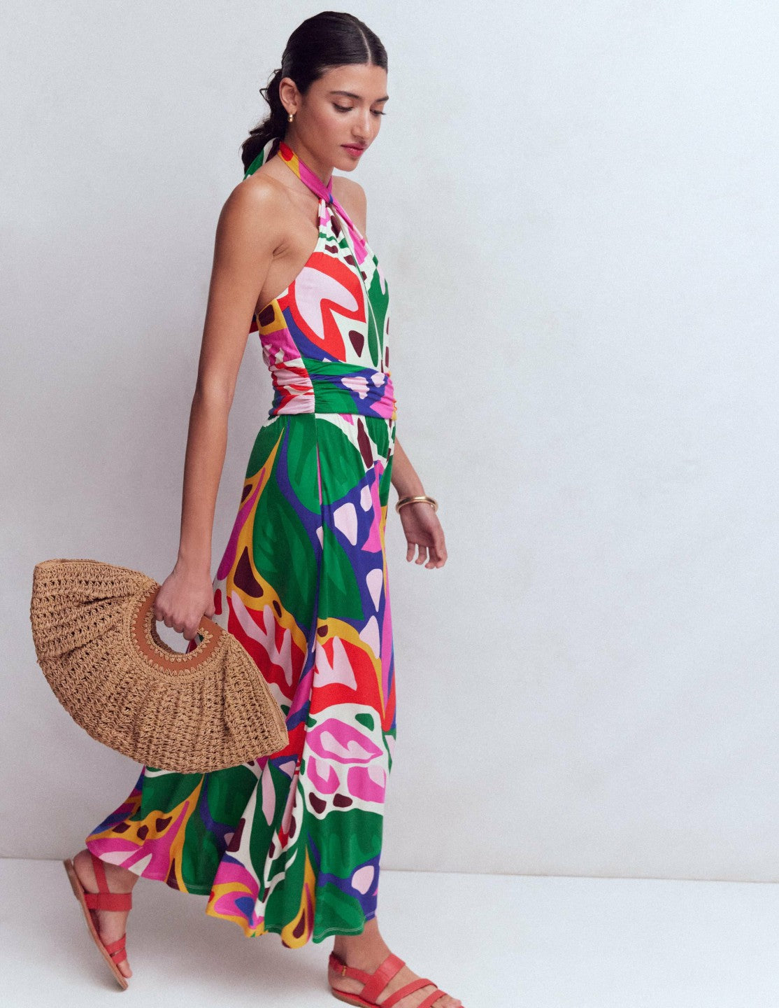 Sydney Twist Neck Jersey Dress-Multi, Leafy Cascade / Boden Sale