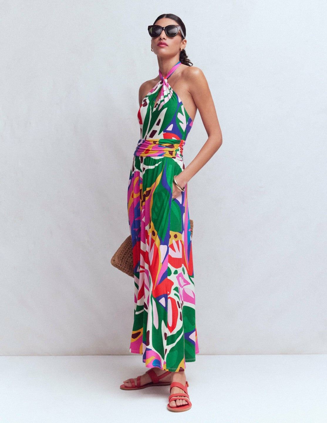 Sydney Twist Neck Jersey Dress-Multi, Leafy Cascade / Boden Sale