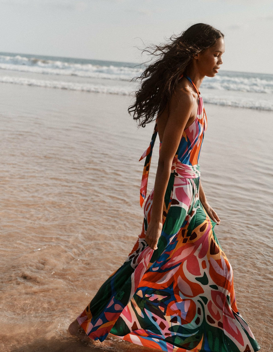 Sydney Twist Neck Jersey Dress-Multi, Leafy Cascade / Boden Sale
