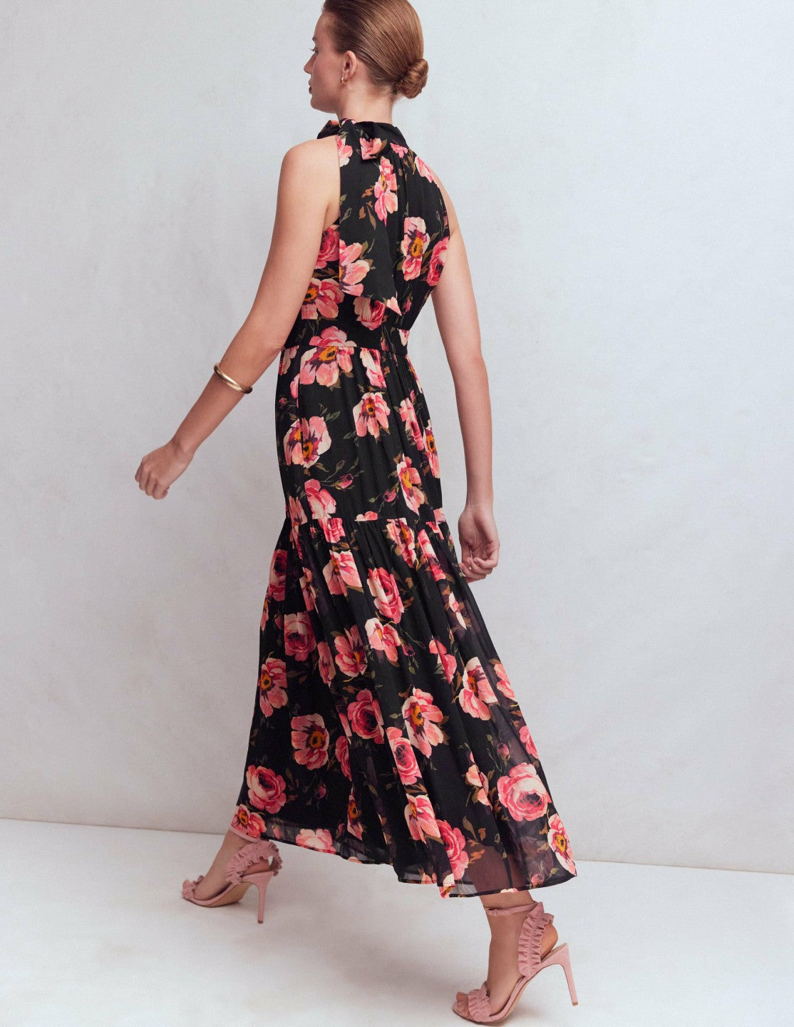 Roisin Tie Neck Maxi Dress-Black Whimsical Roses / Boden Online