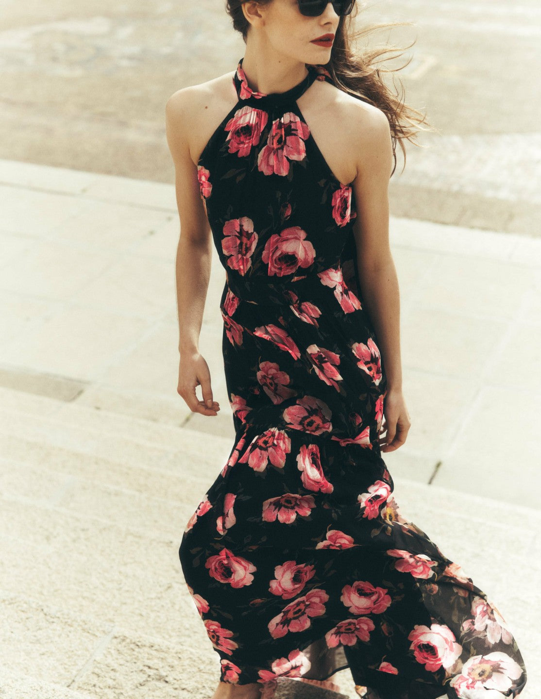 Roisin Tie Neck Maxi Dress-Black Whimsical Roses / Boden Online