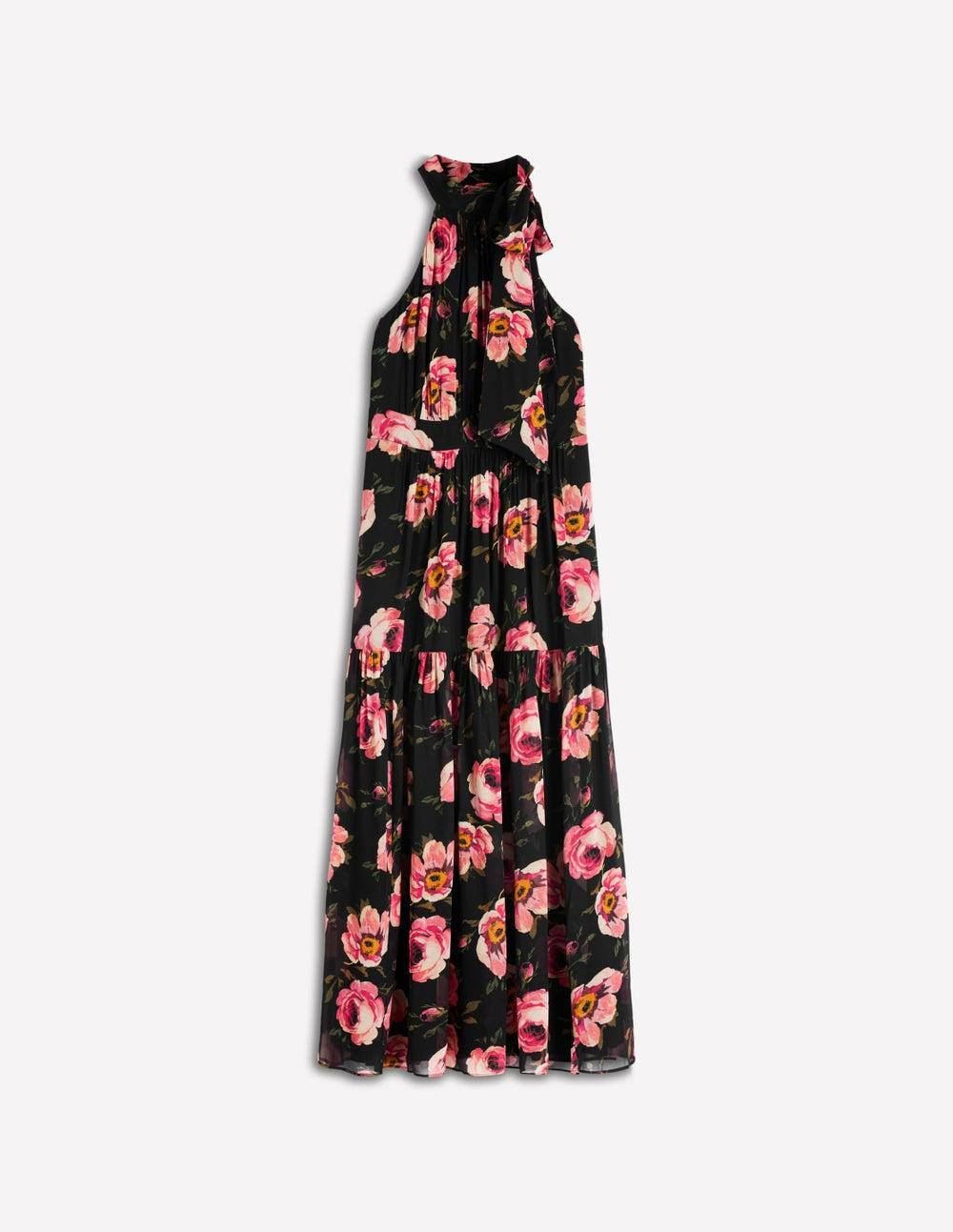 Roisin Tie Neck Maxi Dress-Black Whimsical Roses / Boden Online