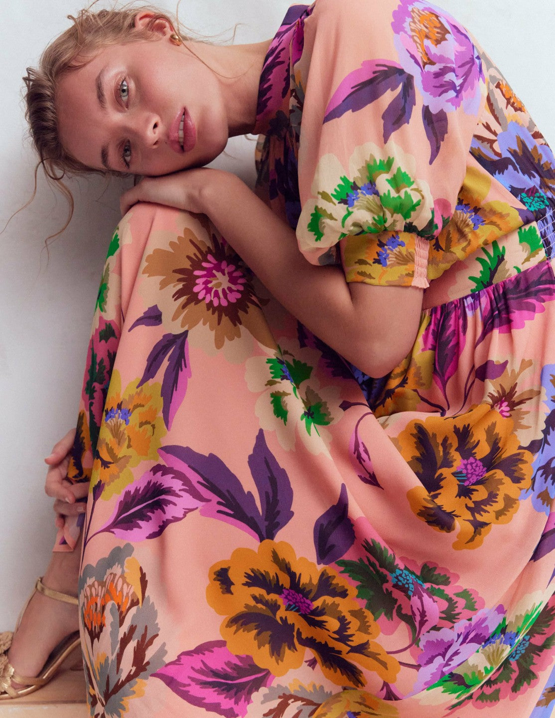 High Neck Blouson Sleeve Dress-Multi Opulent Blossom / Boden Outlet