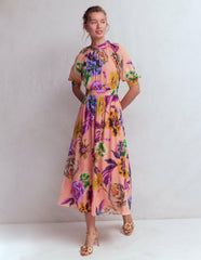 High Neck Blouson Sleeve Dress-Multi Opulent Blossom / Boden Outlet