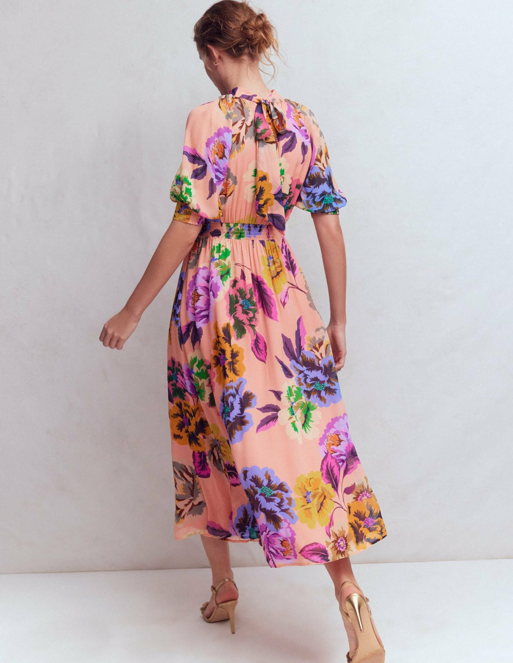 High Neck Blouson Sleeve Dress-Multi Opulent Blossom / Boden Outlet