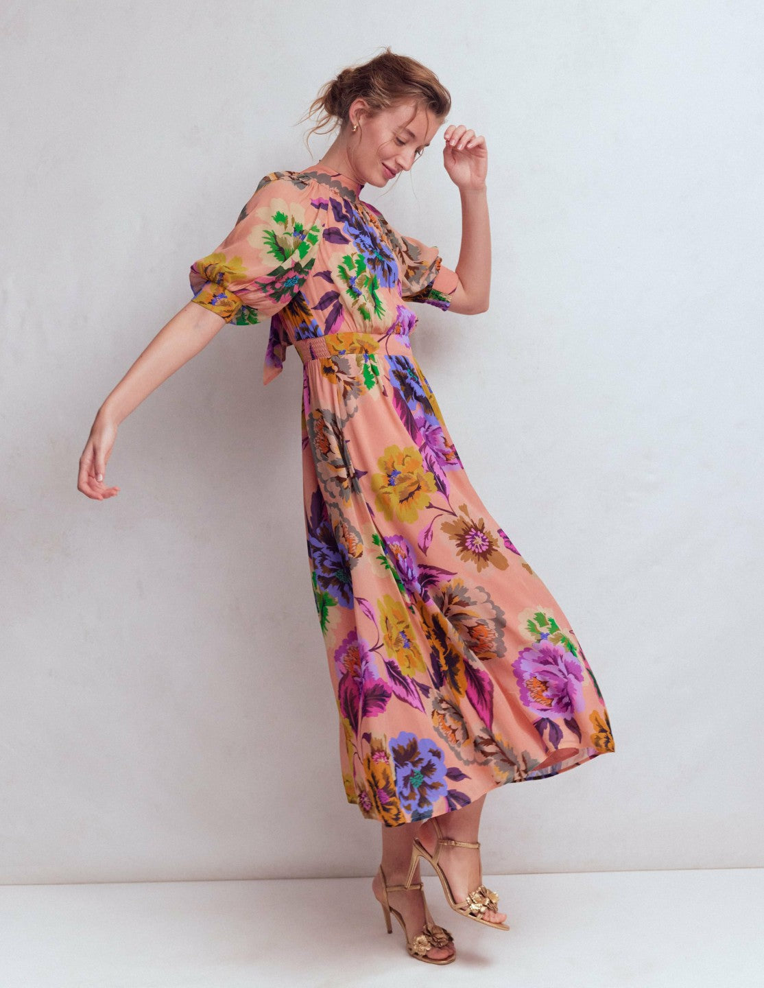 High Neck Blouson Sleeve Dress-Multi Opulent Blossom / Boden Outlet