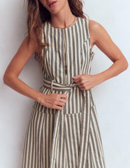 Sleeveless Zip Denim Dress-Ivory and Navy Stripe / Boden On sale