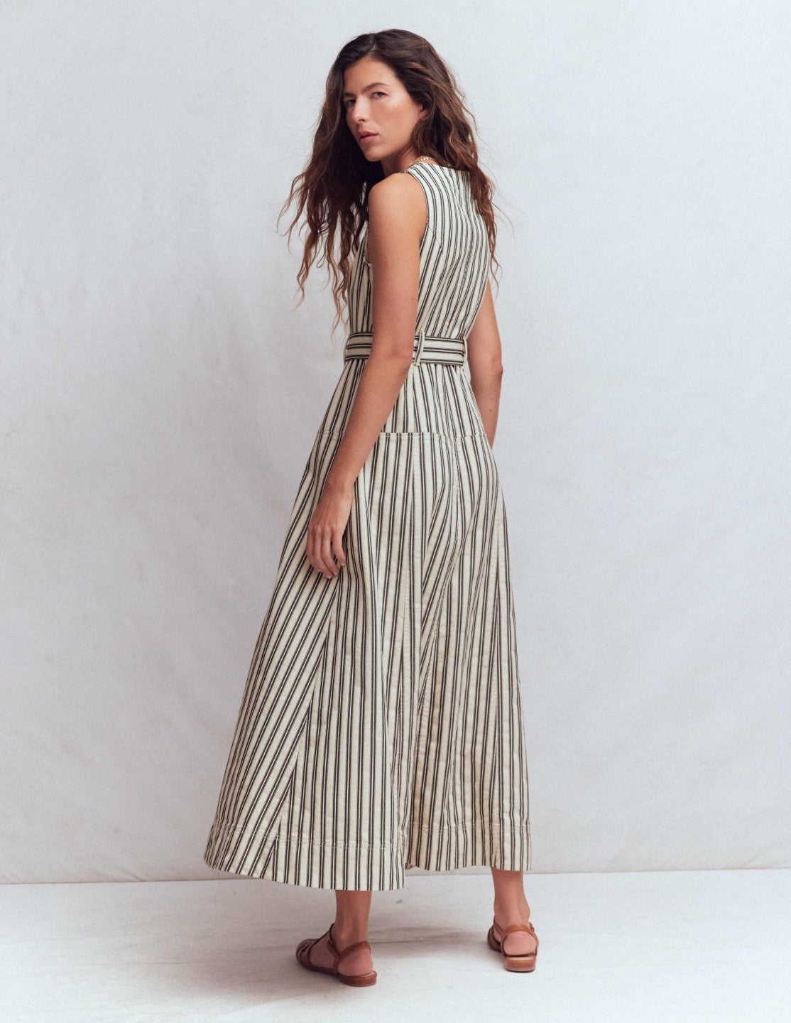 Sleeveless Zip Denim Dress-Ivory and Navy Stripe / Boden On sale