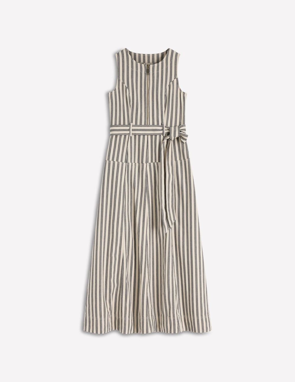 Sleeveless Zip Denim Dress-Ivory and Navy Stripe / Boden On sale