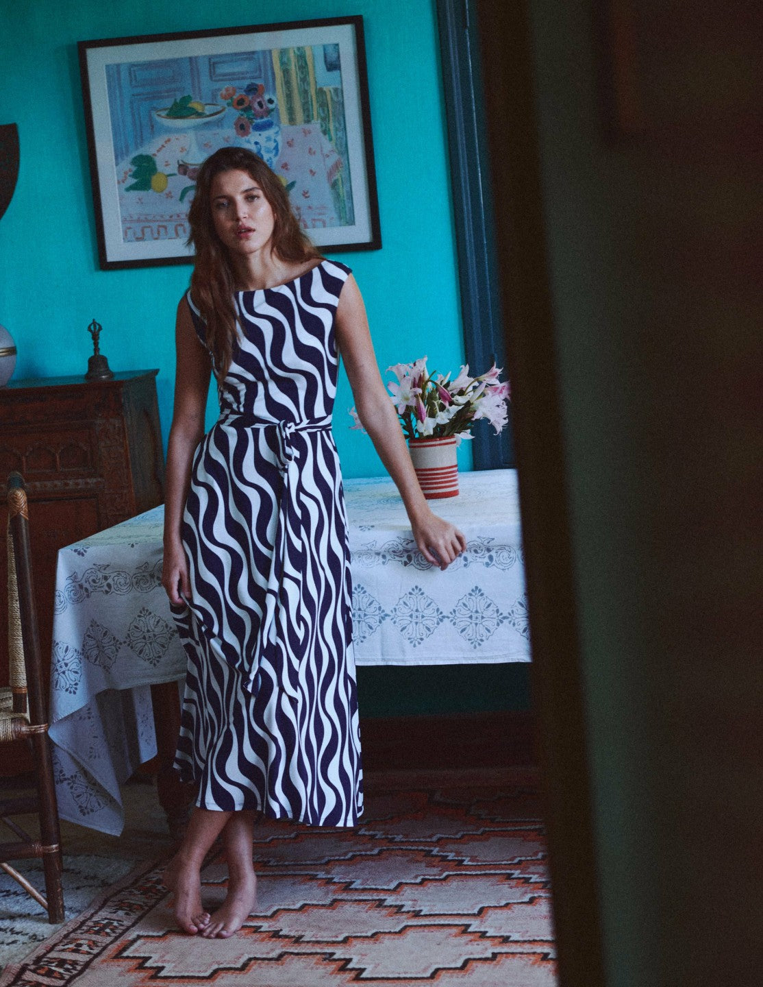Tamsin Jersey Midi Dress-French Navy, Rhythmic Wave / Boden us
