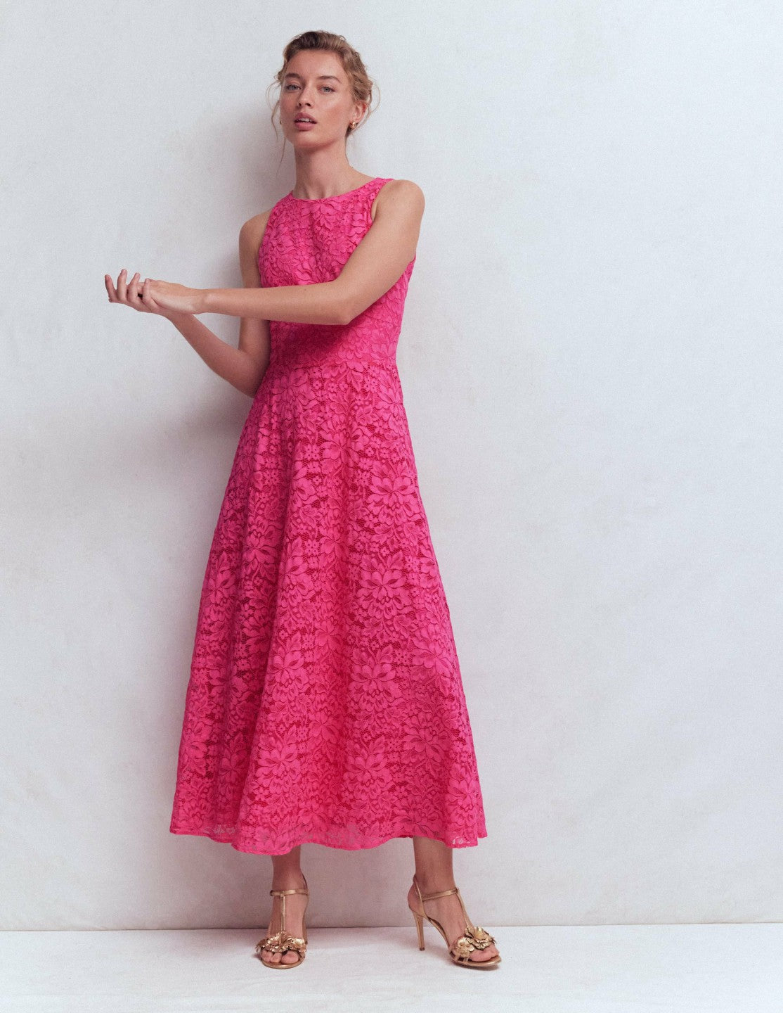 Silvia Boned Bodice Maxi Dress-Pink Punch Lace / Boden